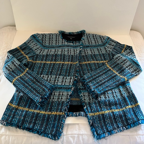 SOLD - On another Platform! Ming Wang Multicolor Tweed Fringe Jacket Snap Button - Picture 11 of 11